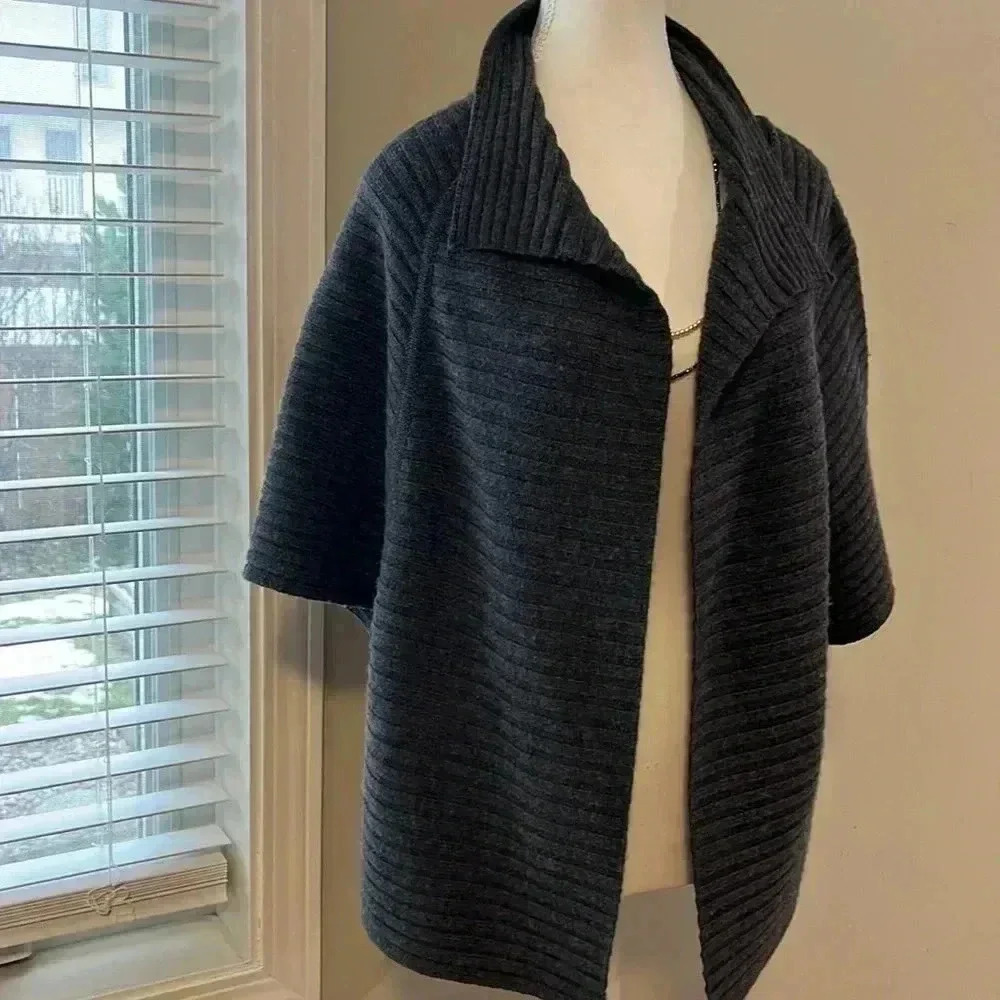 [SP]Talbot Fine Merino Wool Women Petite Gray  Cardigan/ Poncho